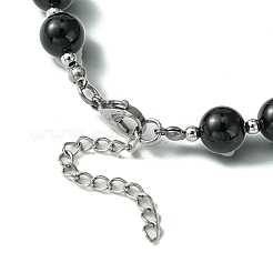 Pulsera de cuentas de ágata negra natural&nbsp;BJEW-TA00402-01