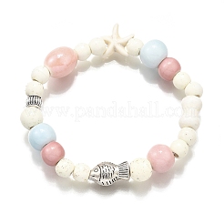 Bracelets extensibles en perles de porcelaine et en perles de howlite synthétiques pour femmes&nbsp;BJEW-D307-02A