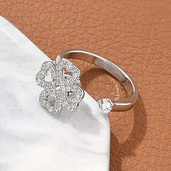 Вращающееся открытое кольцо с клевером для женщин RJEW-M139-12P