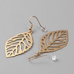 女性用合金ロングダングルイヤリング  ライトゴールド  葉  60x26mm&nbsp;EJEW-WH0001-53C