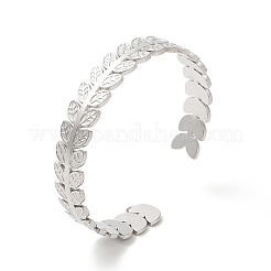 Не тускнеющие открытые браслеты-манжеты из нержавеющей стали 304 в форме листа&nbsp;BJEW-L682-029P