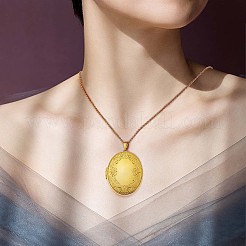 オーバル リーフ ピクチャー ロケット ペンダント ネックレス  女性のための真鍮の記念ジュエリー  ゴールドカラー  17.72インチ（45cm）&nbsp;JN1037A