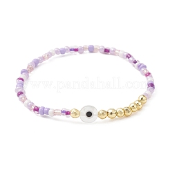 Glassamen- und Evil-Eye-Bunte Malerei-Armband sowie synthetisches Hämatit-Perlen-Stretch-Armband&nbsp;BJEW-JB09436