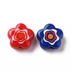 印刷された不透明なアクリルビーズ  花  ミックスカラー  9.5x9.5x4.5mm  穴：1.8mm&nbsp;X-OACR-E009-07B