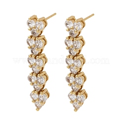 Плоские круглые серьги-гвоздики из латуни с микропаве и прозрачным фианитом&nbsp;EJEW-H180-12G