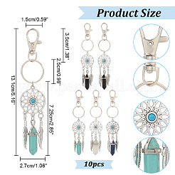 10 шт. плетеная сетка/паутина с подвесными украшениями из сплава перьев HJEW-NB0001-83