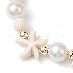 Регулируемые браслеты из оплетенных бусин из окрашенной синтетической бирюзы и жемчуга-ракушки BJEW-JB10513-01