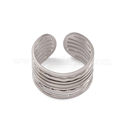 変色しない304ステンレススチール製マルチラインオープンカフリング（女性用）  ステンレス鋼色  内径：15.8mm&nbsp;RJEW-G285-10P