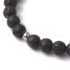 Крест натуральные бусины из лавы и деревянные круглые бусины эластичные браслеты для мужчин и женщин BJEW-JB11832-01