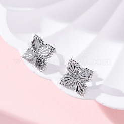 真鍮製スタンドピアス  菱形  プラチナメッキ  12.5x12.5mm&nbsp;EJEW-D288-13P