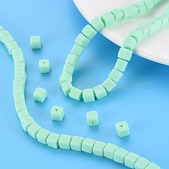 手作り樹脂粘土ビーズ連売り  キューブ  アクアマリン  6x6x6mm  穴：1.2mm  約62個/連  14.84インチ〜15.75インチ（37.7cm〜40cm）&nbsp;CLAY-T020-09B