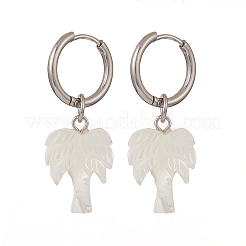 Серьги-кольца с подвесками из натуральных ракушек EJEW-JE05195