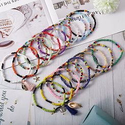 Сверкающие стеклянные бусины эластичные ножные браслеты AJEW-SW00004