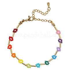 MIYUKIグラスシードデイジーフラワービーズブレスレット女性用  カラフル  6-1/2インチ（16.5cm）&nbsp;BJEW-A121-66