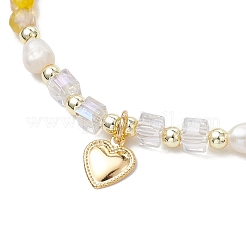 Pulseras trenzadas de cuentas de ágata amarilla redondas naturales para mujer&nbsp;BJEW-JB11658-02