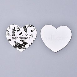 紙ギフトタグ  ハングタグ  ジュートより糸付き  結婚式/バレンタインデー/感謝祭  花柄と手作りの言葉でハート  ブラック＆ホワイト  39.5x45x0.5mm  穴：3.7mm  50個/セット&nbsp;CDIS-K002-A03