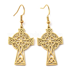 304 Edelstahl Kreuz mit Seemannsknoten Ohrhänger für Damen&nbsp;LS-EJEW-F320-01G