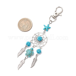 Плетеная сетка/паутина с перьевым сплавом и крашеной синтетической бирюзой и подвесными украшениями из стеклянных семян&nbsp;HJEW-MZ00238-01