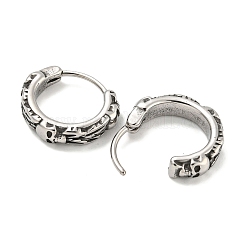 316サージカルステンレスフープピアス  スカル  アンティークシルバー  14x3.5mm&nbsp;EJEW-D096-12AS-27
