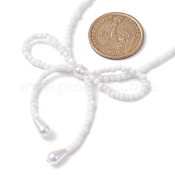 蝶結び 304 ステンレス ネックレス  女性用アクリルビーズネックレス  ホワイト  12.60~12.80インチ（32~32.5cm）&nbsp;NJEW-JN04670-01