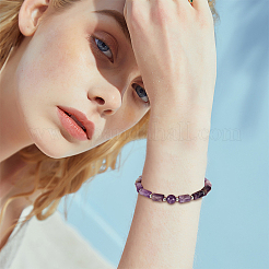 Эластичный браслет из бусин из натурального аметиста&nbsp;BJEW-OC0001-11