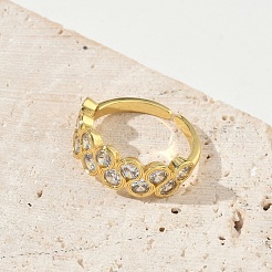Messing Micro Pave Zirkonia Manschette offene Ringe&nbsp;RJEW-C163-14G