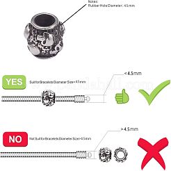 ハロウィン 316サージカルステンレススチール製ヨーロピアンビーズ  大穴ビーズ  頭蓋骨とバレル  アンティークシルバー  8.5x9.5mm  穴：4.5mm  10個/箱&nbsp;STAS-UN0007-57AS