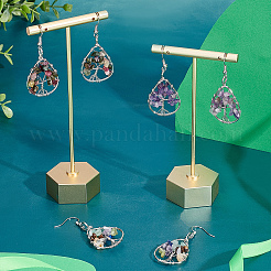 3 пара двухцветных сережек-капель с подвеской в виде дерева жизни&nbsp;EJEW-UN0001-98