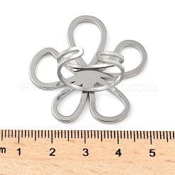 女性用304ステンレススチールオープンカフリング  ステンレス鋼色  花  36x37.5mm&nbsp;LS-RJEW-U060-04A-P