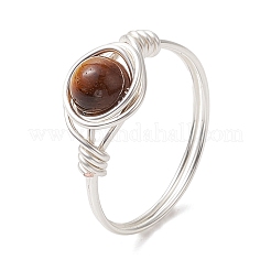 Runder natürlicher Amethyst/grüner Aventurin/Karneol/Rosenquarz/Tigerauge/Lapislazuli geflochtener Fingerring&nbsp;RJEW-JR00743-01