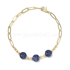 Bracciali a catena con graffetta in ottone e perline piatte rotonde sfaccettate di sodalite naturale&nbsp;GG-CBA37F5-02G-13