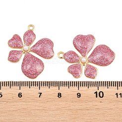 304ステンレススチール、エナメル、グリッターパウダー、ABS樹脂パールペンダント  花のチャーム  イオンプレーティング（ip）  18KGP本金メッキ  ショッキングピンク  30x25x3.5mm  穴：2mm&nbsp;STAS-G398-23G-02