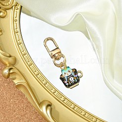 合金エナメルペンダント装飾  合金回転式ナスカン付き  カップ付きの猫の形  ミックスカラー  58mm&nbsp;HJEW-JM02632