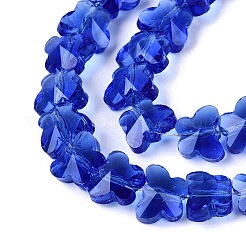 透明ガラスビーズ連売り  蝶  多面カット  ブルー  6x8x4~4.5mm  穴：0.9~1mm  約97~102個/連  22.64~24.61インチ（57.5~62.5cm）&nbsp;GLAA-Q118-01A-B02