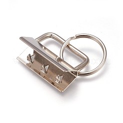 電気メッキ鉄分割キーホルダー  キーホルダー留め金のパーツ  リボン端部を有します  プラチナ  終了：24x32.5x14mm  リング：24x2.5mm&nbsp;IFIN-WH0044-01C-P