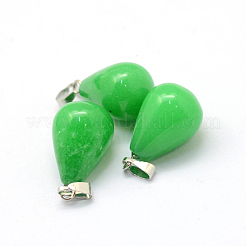 ティアドロップ天然マレーシアジェイドペンダント  プラチナトーンの真鍮パーツ  21~24x12~14mm  穴：4x7mm&nbsp;G-Q435-10