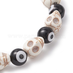 4 Stück 4 Farben Halloween gefärbter synthetischer türkisfarbener Totenkopf & Bunte Malerei Böse Augen runde Perlen Stretch-Armband-Sets für Frauen und Männer&nbsp;BJEW-JB12268