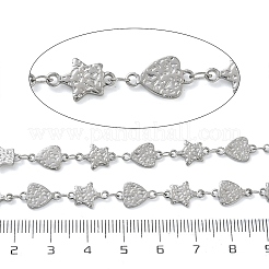 ハンマー仕上げの304ステンレススチール製トライアングル＆スターリンクチェーン  ハンダ付け  ステンレス鋼色  三角形：11.5x7x1mm  星：11.5x7.5x1mm。&nbsp;SA-CBA21A8-01P-04
