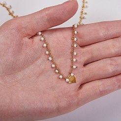真鍮手作りのガラスビーズチェーン  ハンダ付け  長持ちメッキ  18KGP本金メッキ  ロンデル  ホワイト  リンク：2x2x0.8mm  チャーム：5.5x3mm&nbsp;CHC-SZ0001-03B
