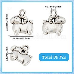 80 個のチベットスタイル合金チャーム  カドミウムフリー＆鉛フリー  羊  アンティークシルバー  14.5x12.5x3mm  穴：1.8mm&nbsp;TIBEP-SC0003-52