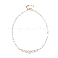Золотистые ожерелья из круглых жемчужин в форме ракушек&nbsp;NJEW-JN05864