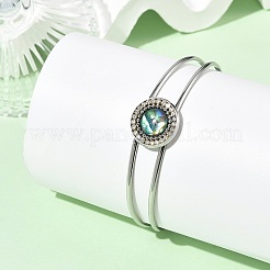 Bracelets joncs plats ronds en nacre d'ormeau naturelle et acier inoxydable 304&nbsp;BJEW-JB14372-02