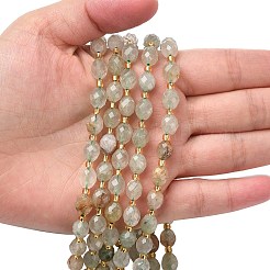 Нити бусин из натурального зеленого рутилированного кварца G-F809-A05-01