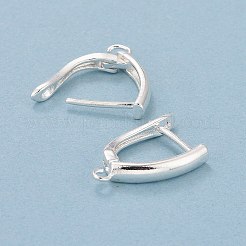 ラックメッキ環境に優しい真鍮製フープピアス、ラッチバッククロージャー付き  水平ループ付き  鉛フリー＆カドミウムフリー  925銀メッキ  18x3mm  穴：1.5mm  ピン：1mm&nbsp;KK-D075-15S-RS