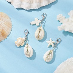 Подвесные украшения из натуральных смешанных ракушек каури&nbsp;HJEW-JM02922-02