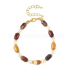 Pulseras de perlas redondas blancas y cuentas de mookaite natural en forma de columna.&nbsp;BJEW-JB14322
