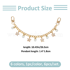 6 шт. 6 цвета сплав эмаль морская звезда и абс пластик жемчуг подвеска алюминиевый кабель цепочка сумка декоративные цепи&nbsp;HJEW-FH00203