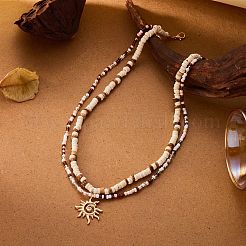 Сплав подвеска солнце натуральный кокос и стеклянные бусины двухслойные ожерелья&nbsp;FS-WGD8A96-01