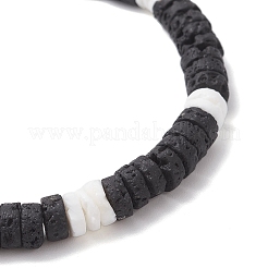 Bracelets extensibles en pierre de lave naturelle et coquillages blancs pour femmes&nbsp;BJEW-JB12462-02