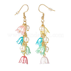 Fleur en plastique avec des chaînes en laiton longues boucles d'oreilles pendantes&nbsp;EJEW-JE04942